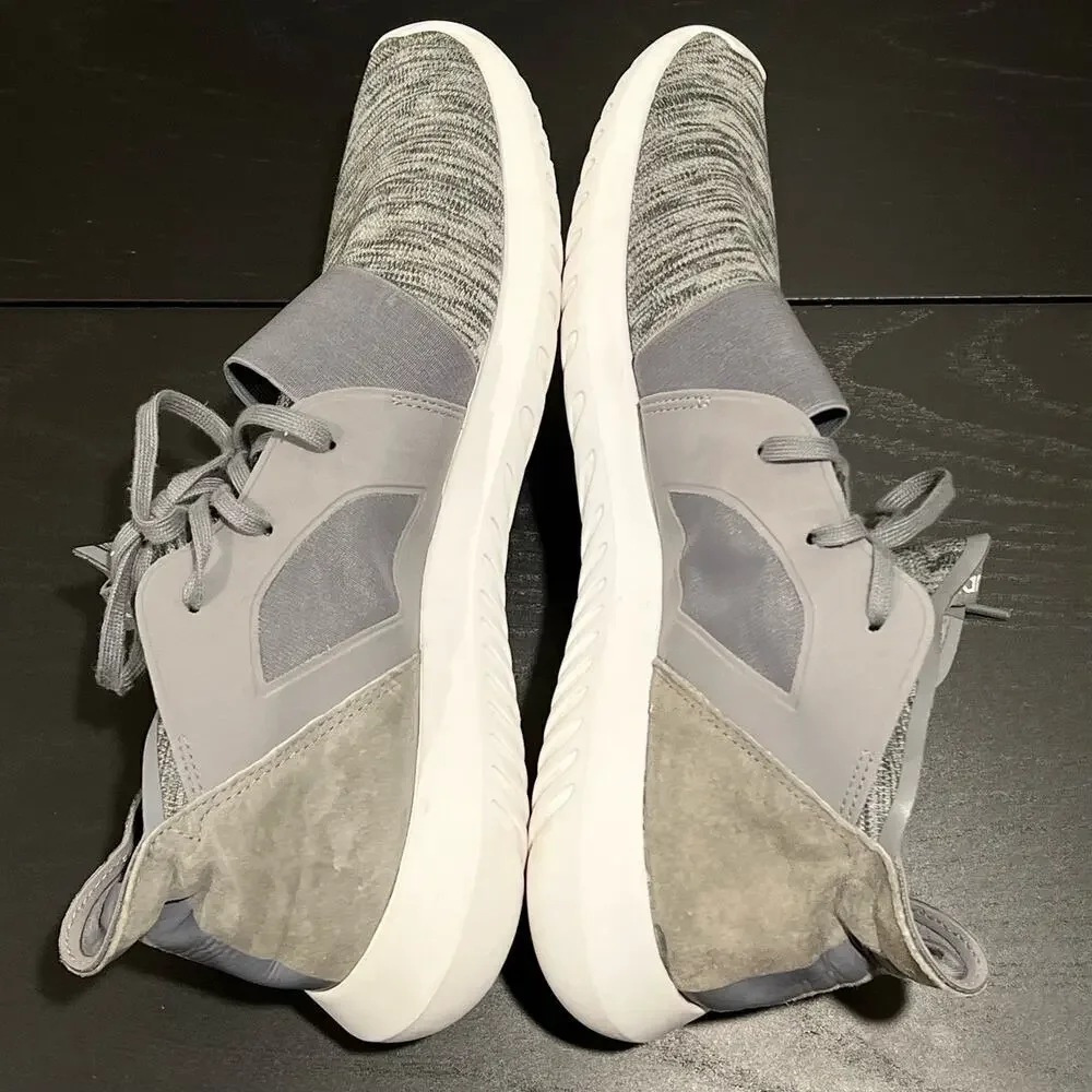 Adidas Originals Gray Marl Tubular Defiant Knit/Suede Marathon Running Sneakers